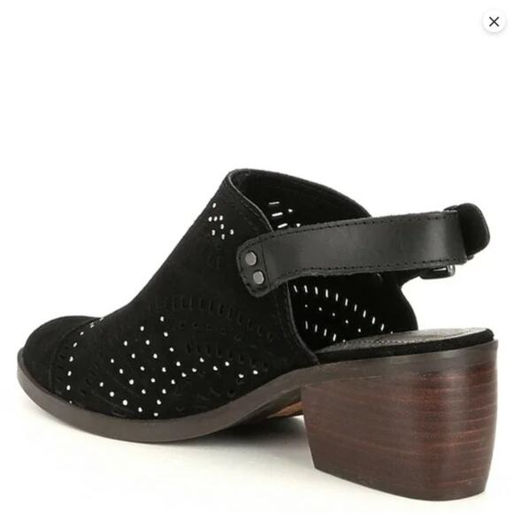 Latigo Muren Black Suede Leather Laser Cutout Slingback Block Heel Size 7.5 New - Picture 3 of 7